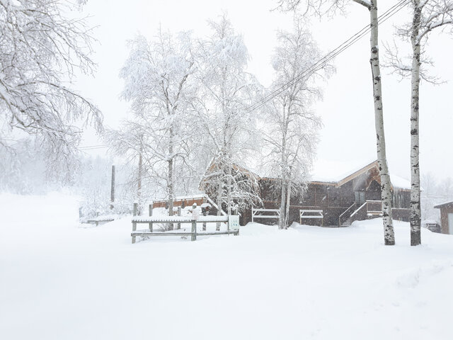 Chalet d'accueil enneigé&nbsp;&nbsp;&nbsp;&copy; Le Norvégien