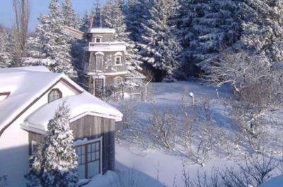 Chalet et moulin en hiver